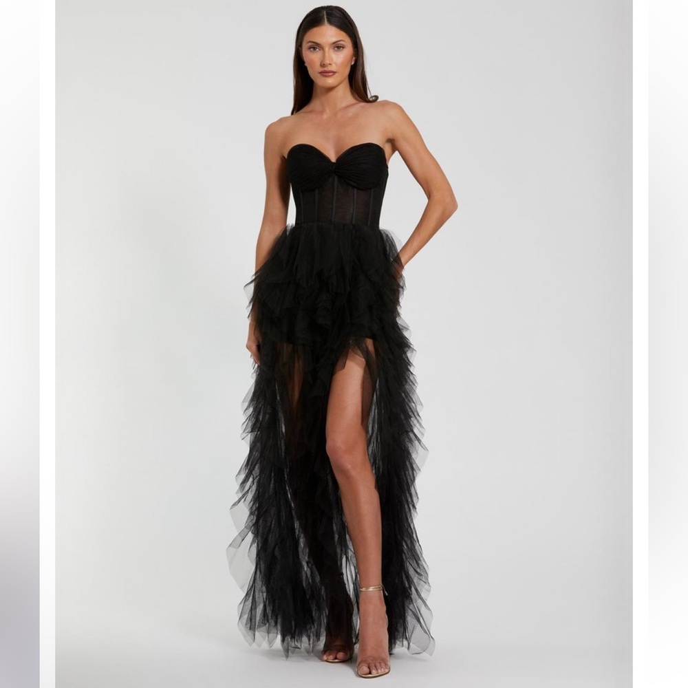 NWT Ieena Mac Duggal black tulle tiered strapless bustier gown 27532 - Picture 10 of 10